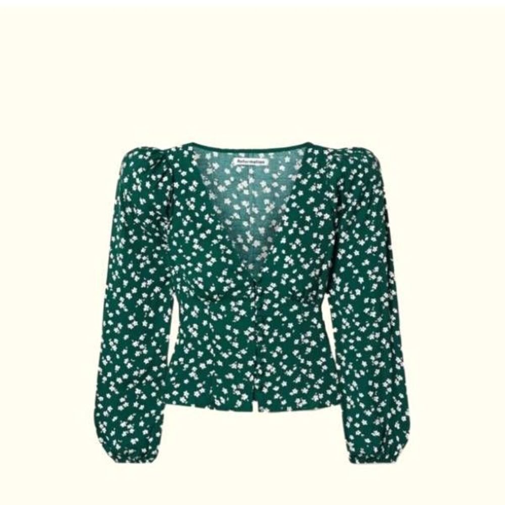 Reformation Green Floral Blouse